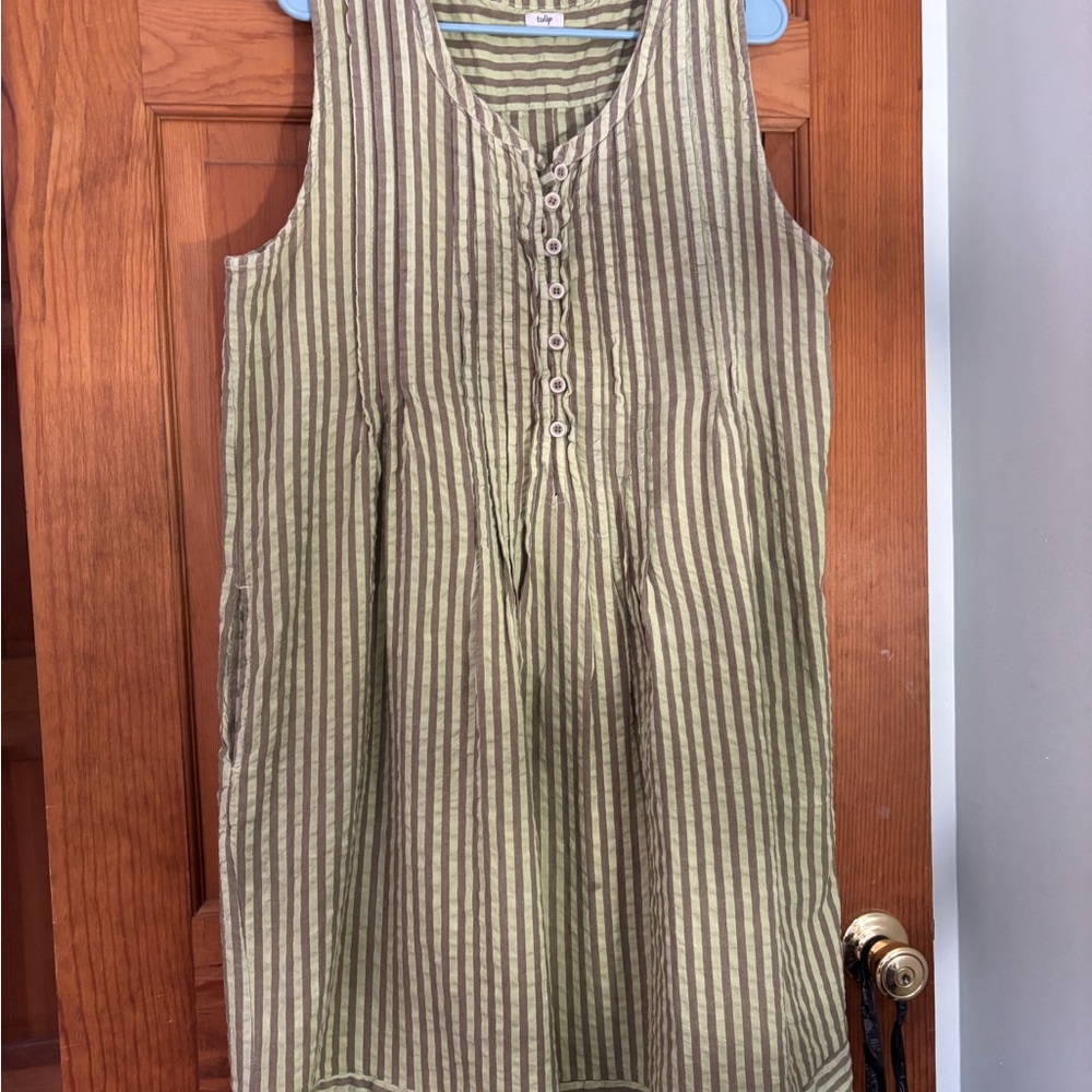 Tulip Green and Brown Striped Dress XL Sleeveless Relaxed Summer Fit